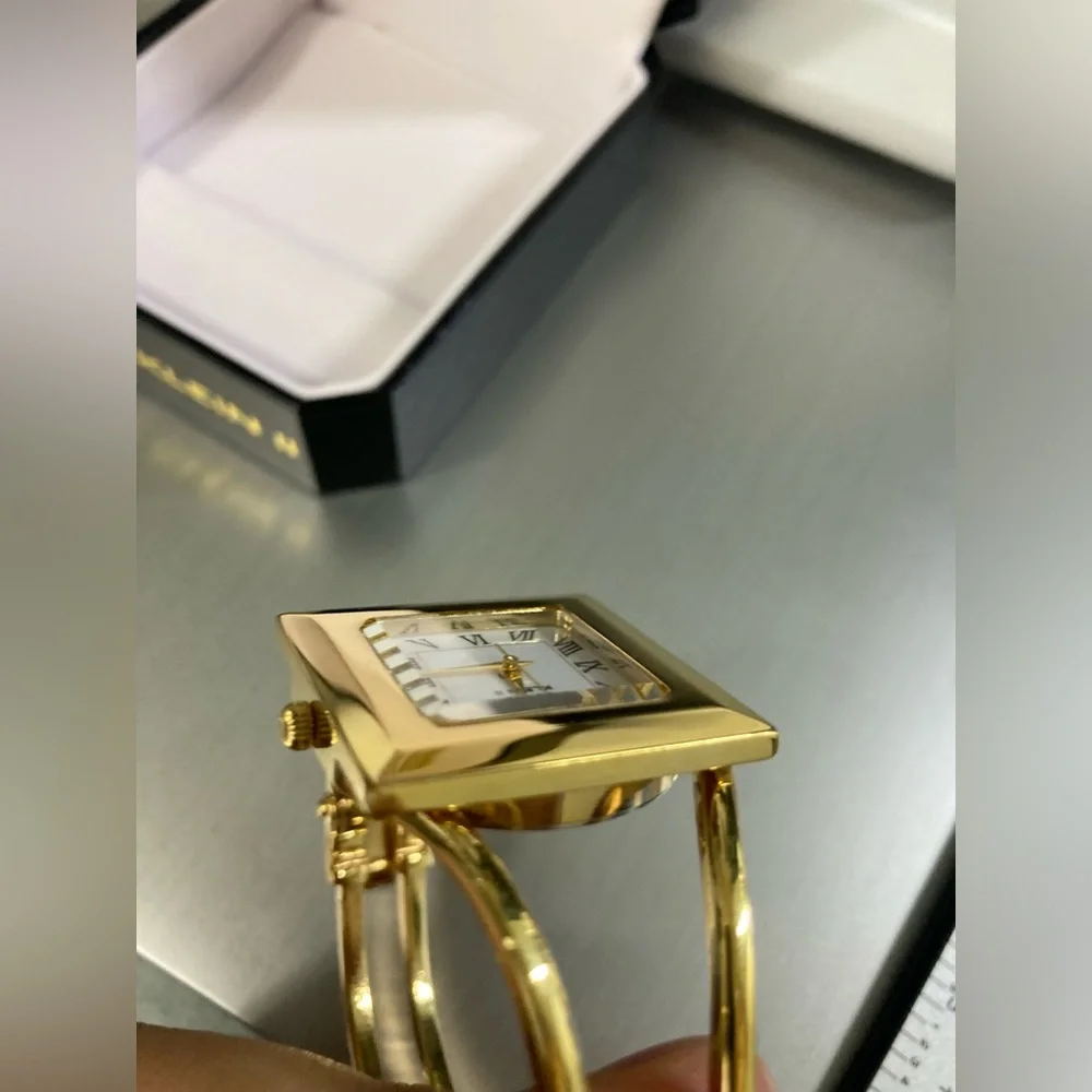 Anne Klein II quartz gold tone watch, square case, new battery, with box